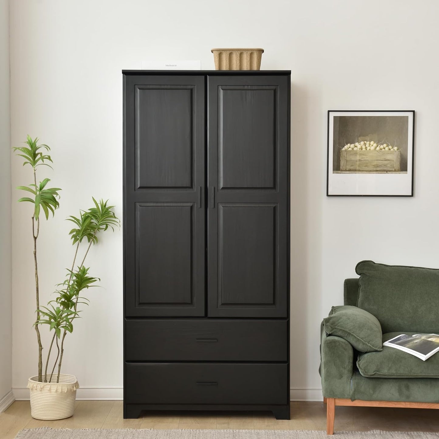 Woodpecker's Inc Solid Pine Wood Closet with Raised Doors (Black)