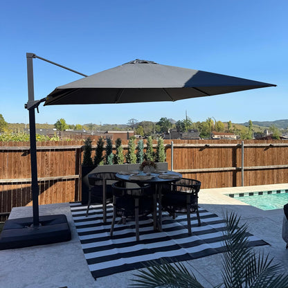 PURPLE LEAF 10' × 10' Patio Cantilever Umbrella Outdoor Square Adjustable Offset Umbrellas with 360-degree Rotation and 8 Heavy Duty Metal Ribs for Garden Deck Pool Gray