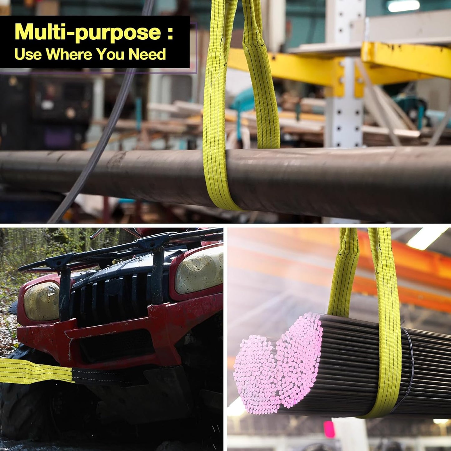 4" x10ft 2-Ply Heavy Duty Lifting Sling Straps 11200 lbs Vertical Nylon Lifting Gear Straps with Flat Eyes, Recovery Tree Saver Strap for Winch, Truck, Towing, Hoisting Off-Road Vehicles