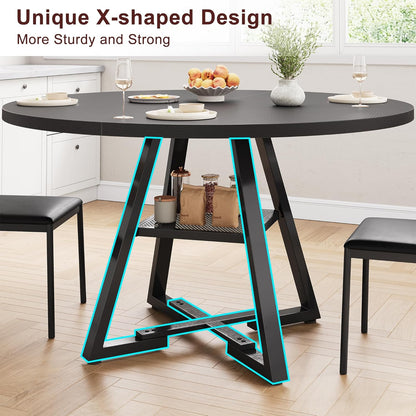 Jocoevol 51'' Round Dining Table,Kitchen Dining Room Circle Dinner Pedestal Table,Space Saving Wood Kitchen & Dining Room Furniture (Black, 51In)
