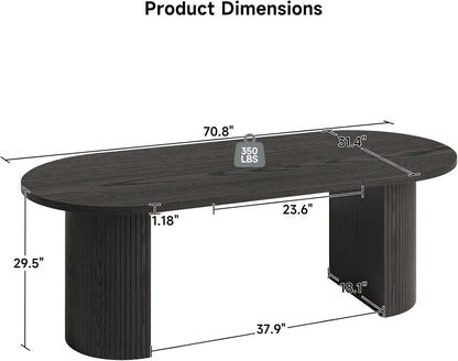 ONBRILL 70.8 Inch Dining Table for 4-6, Oval Dining Room Table with Curved Fluted Wood Strip Base, Mid-Century Modern Kitchen Tables with Footpads, Dinner Tables for Living Room, Dining Room, Black