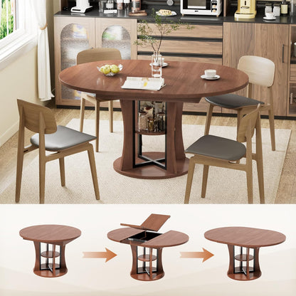 43.3''-59'' Extendable Round Dining Table for 4-8, Expandable Kitchen Table with Storage Shelf, Space Saving Circle Kitchen Table, Round Oval Dining Room Table for Living Room
