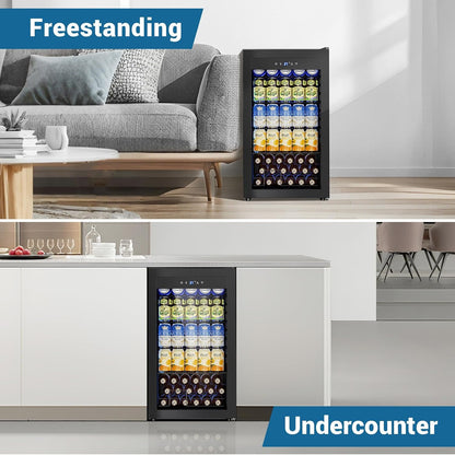Velivi Mini Fridge 3.2 Cu.Ft Small Beverage Refrigerator 126 Can Lockable Drink Cooler with Glass Door, Safety Lock, for Beer Soda Black