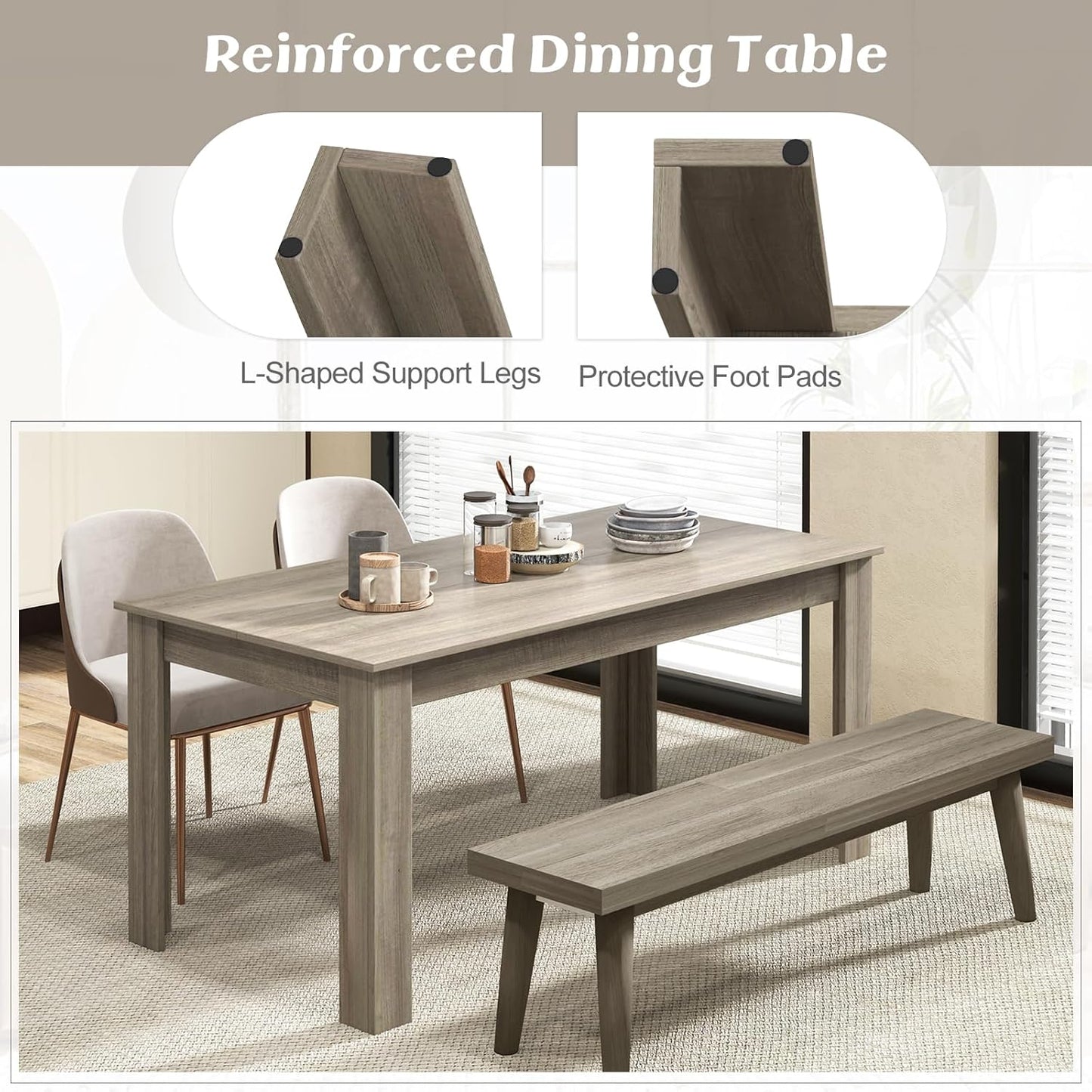 Giantex Large Farmhouse Dining Table - 63" L x 31.5" W x 30" H, 330LBS Capacity, Center Table for Living Room, Home Office, Kitchen, Dinette, Dinner, Oak