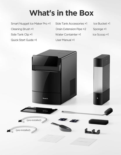 GoveeLife Smart Nugget Ice Maker Pro, 60lbs Daily, 6-Minute First Ice, 40dB Ultra-Quiet with AI NoiseGuard, App & Voice Control, Self-Clean, 3.5lbs Basket & Dual Water Tanks, for Home Kitchen, Party