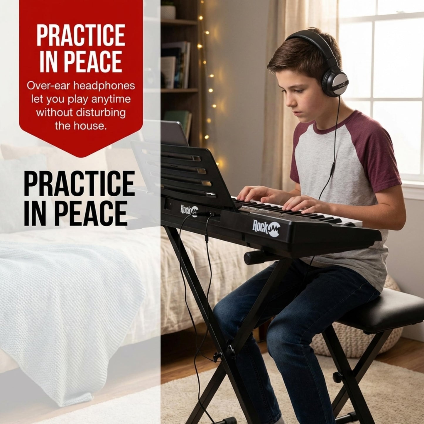 ROCKJAM 61-Key Keyboard Piano with Stand, Bench & Headphones