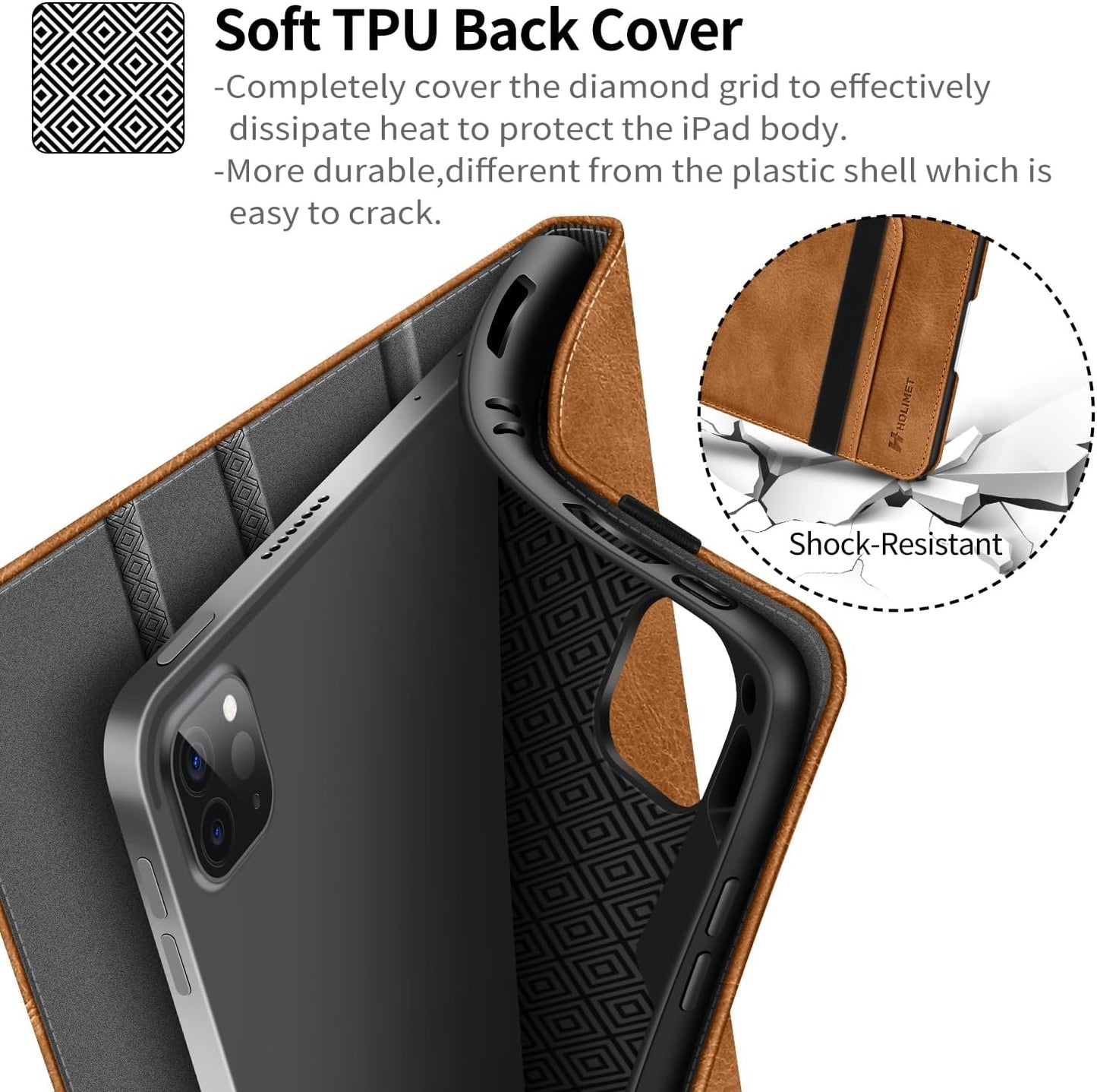 H HOLIMET Case for iPad Pro 11 inch M5 2025/M4 2024 with Pencil Holder Supports Pencil Pro and Pencil Auto Sleep/Wake Function Vegan Leather Smart Stand Cover (Brown)
