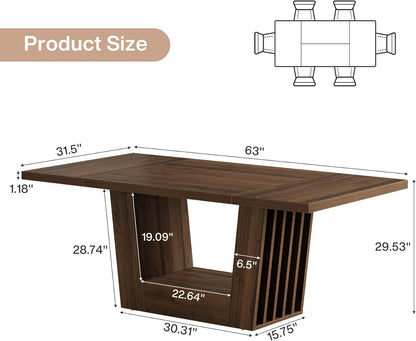 Tribesigns 63-Inch Dining Table for 4-6, Farmhouse Rectangular Kitchen Dinner Table with Heavy-Duty Base, Wood Dining Room Furniture for Kitchen, Living Room, Home, Brown