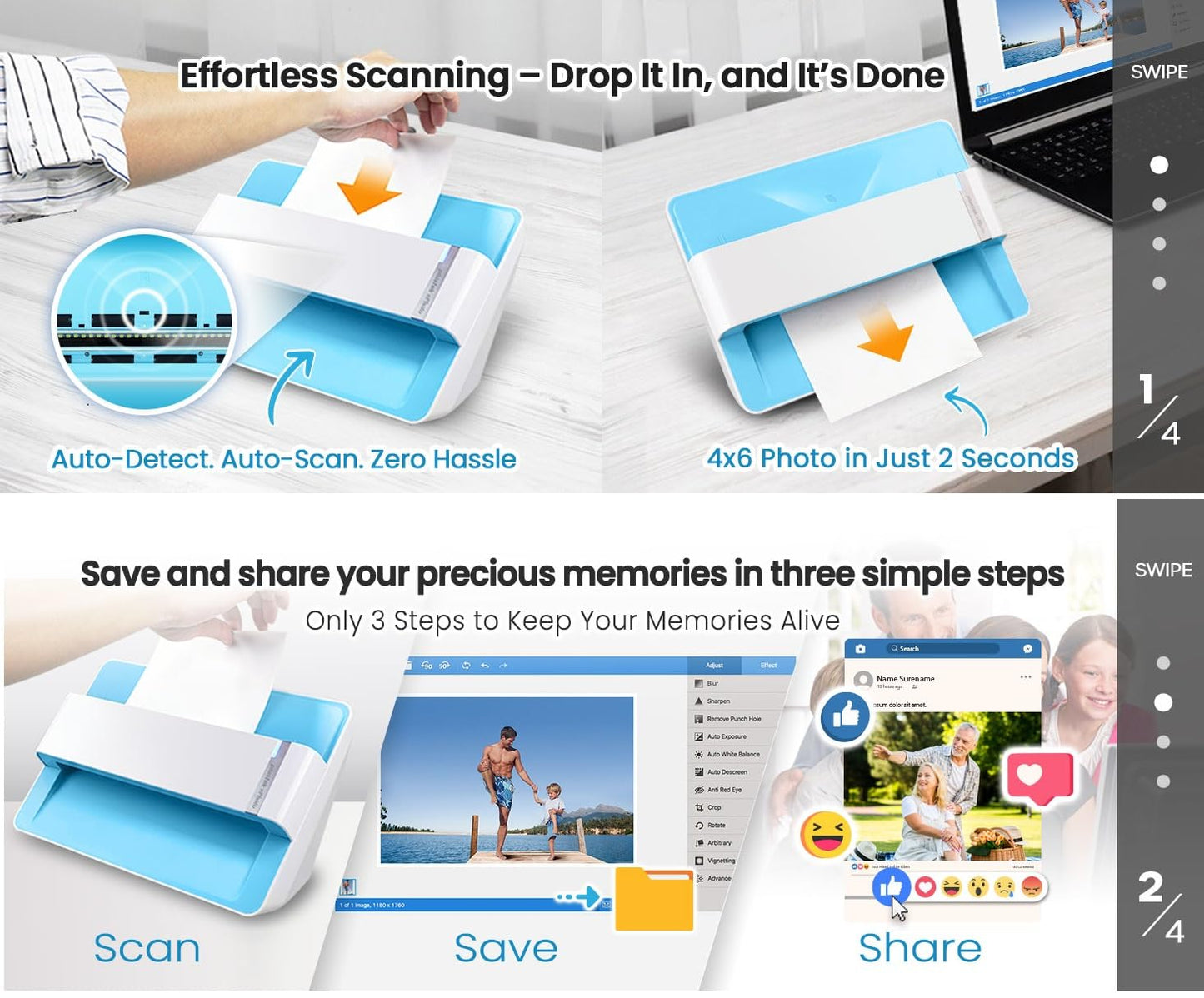 PLUSTEK ePhoto Z300 Photo Scanner - 4x6" Scans in 2 Seconds