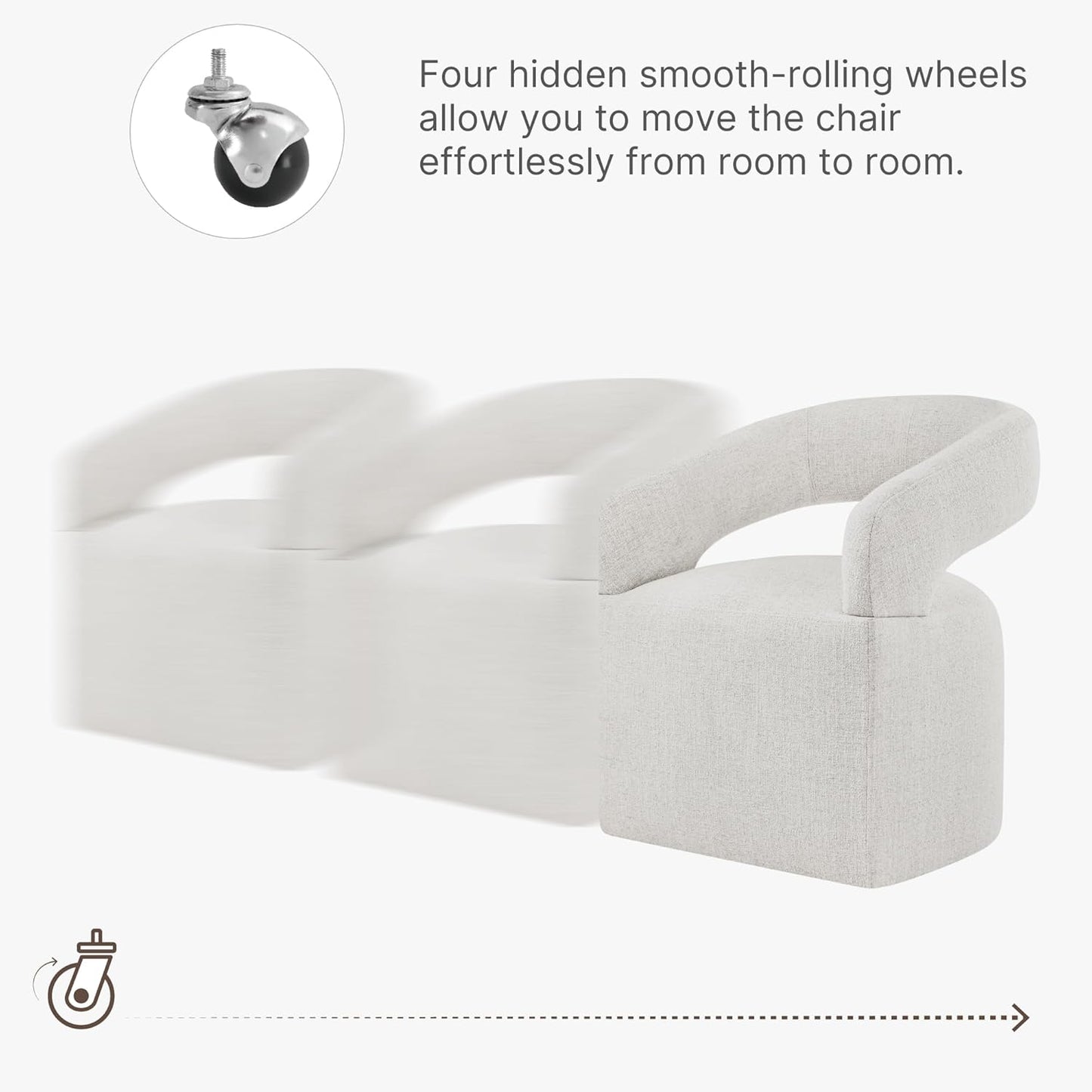 KISLOT Upholstered Dining Chairs with Casters, Modern Barrel Side Armchair with Rollers for Dining Room, Bedroom, Kitchen, Reading Room, Beige, Set of 4