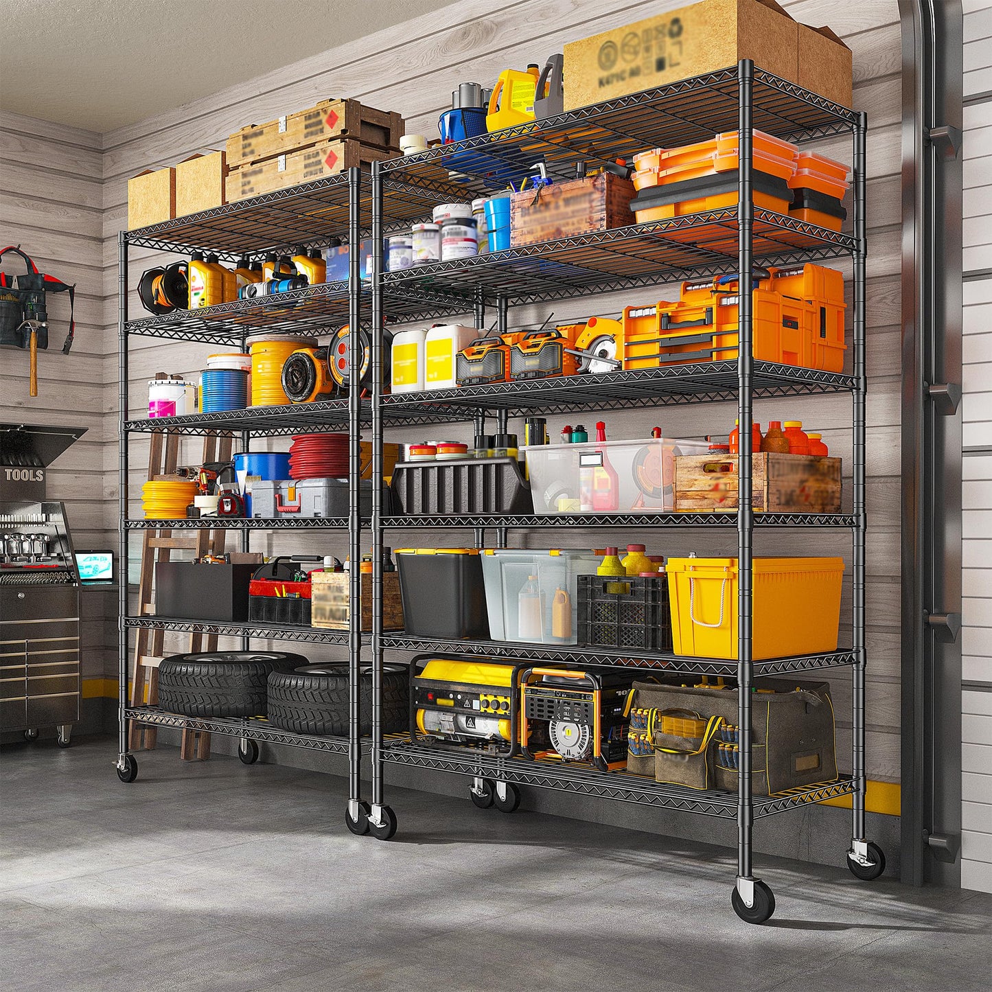 ROMORGNIZ 82" Adjustable Metal Storage Shelves with Wheels