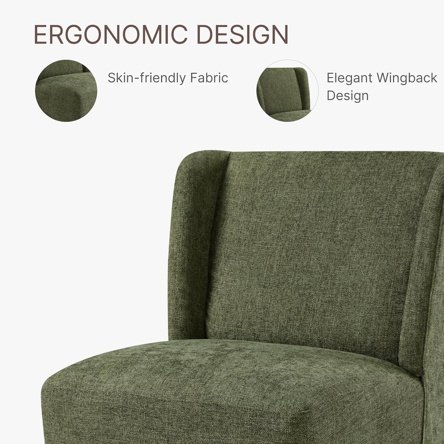 KISLOT Upholstered Dining Chairs Set of 4 with Casters, Wingback Modern Side Armless Deskchair with Rollers for Diningroom Bedroom Livingroom Reading Room, Green Fabric