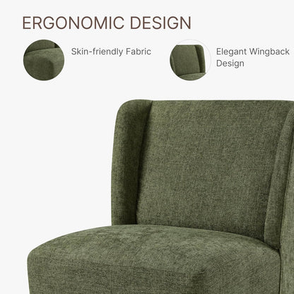 KISLOT Upholstered Dining Chairs Set of 4 with Casters, Wingback Modern Side Armless Deskchair with Rollers for Diningroom Bedroom Livingroom Reading Room, Green Fabric