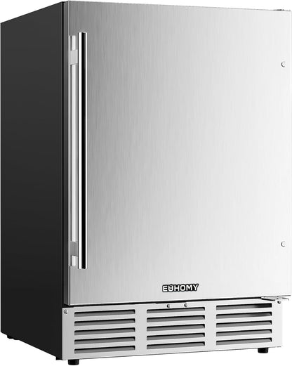 EUHOMY 24 Inch Beverage Refrigerator, Built-in and Freestanding Beverage Cooler 180 Can, Under Counter Beverage Fridge with Stainless Steel Door, Outdoor Refrigerator for Soda, Beer, Wine