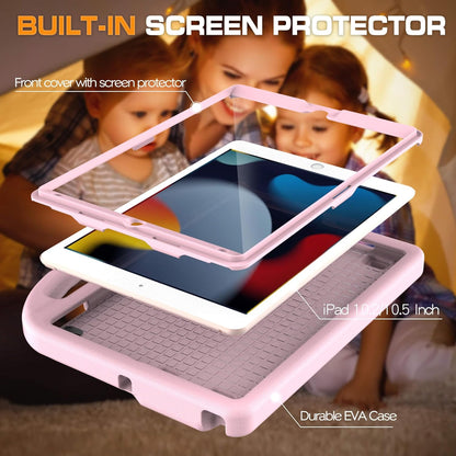 Kids Case for iPad 9th/8th/7th Generation, iPad 10.2 Kids Case with Built-in Screen Protector, Durable Shockproof Handle Stand Protective Cover for iPad 10.2 Inch 2021/2020/2019, Light Pink