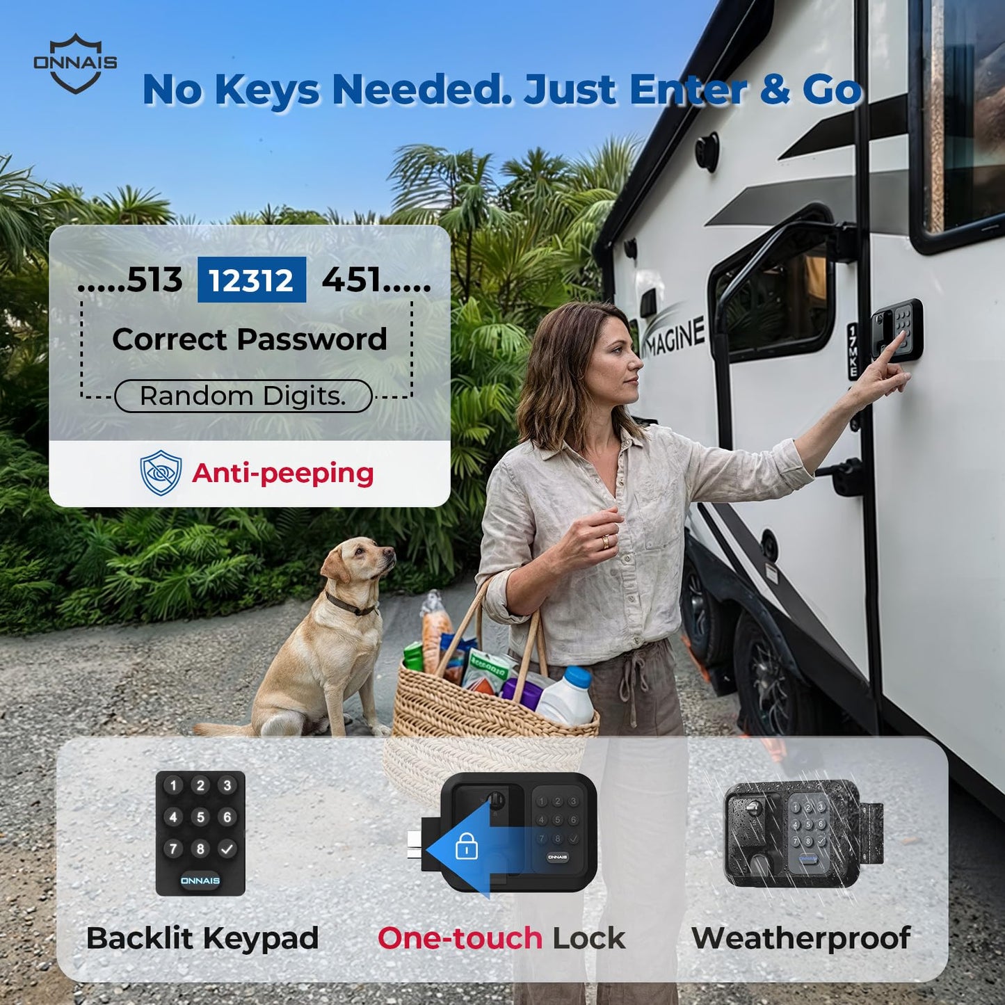 ONNAIS Full Metal RV Keyless Entry Door Lock with Remote