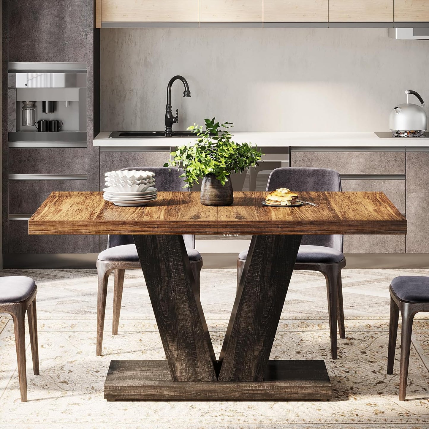 Tribesigns 47-Inch Dining Table for 4, Black Kitchen Dinner Table with Heavy Duty Pedestal, Farmhouse Wooden Eating Table for Home, Dining Room, Small Space, Black & Brown