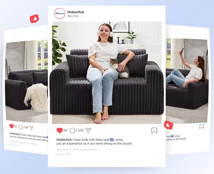 Hobestluk Couch Sofa 2-Seater Foam Sofa Loveseat for Small Spaces Comfy Sofas with Removable Cover Furry Couch with Pillows for Living Room, Bedroom, Apartment, Office (Dark Grey, Loveseat)