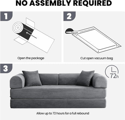 79'' Convertible Couch Bed, 5 in 1 Modular Floor Sofa, Folding Sleeper Couch with Pull Out Bed and Cushions, Corduroy Sofa for Small Spaces Living Room Bedroom Apartment Guest Room (Dark Gray) | No Assembly, Convertible Sofa, Space-Saving