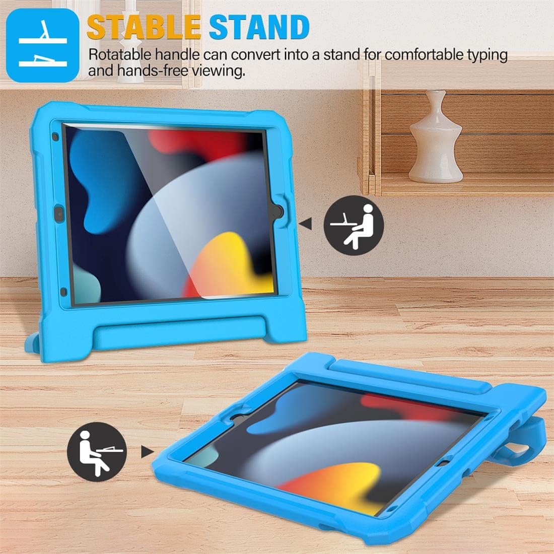 SUPLIK Kids Case for iPad 9th/8th/7th Generation -10.2 inch 2021/2020/2019, Built with Screen Protector, Durable Shockproof Handle Stand Case for Apple iPad Gen 9/8/7, Blue