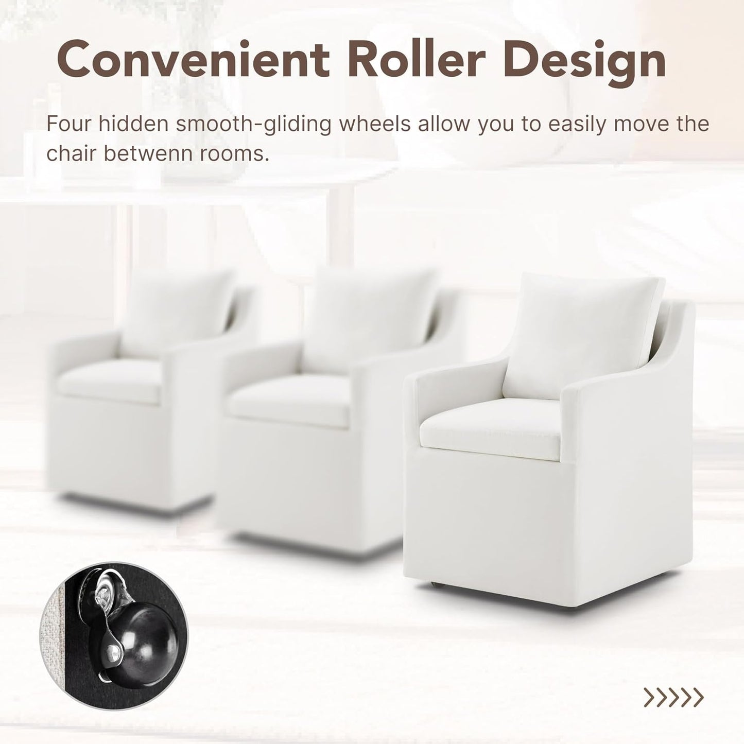 KISLOT Upholstered Dining Chairs Set of 4, Modern Dining Room Chairs with Casters & Washable Cover, Rolling Accent Chair with Hidden Storage for Kitchen, Farmhouse, Living Room, White, 4 Box