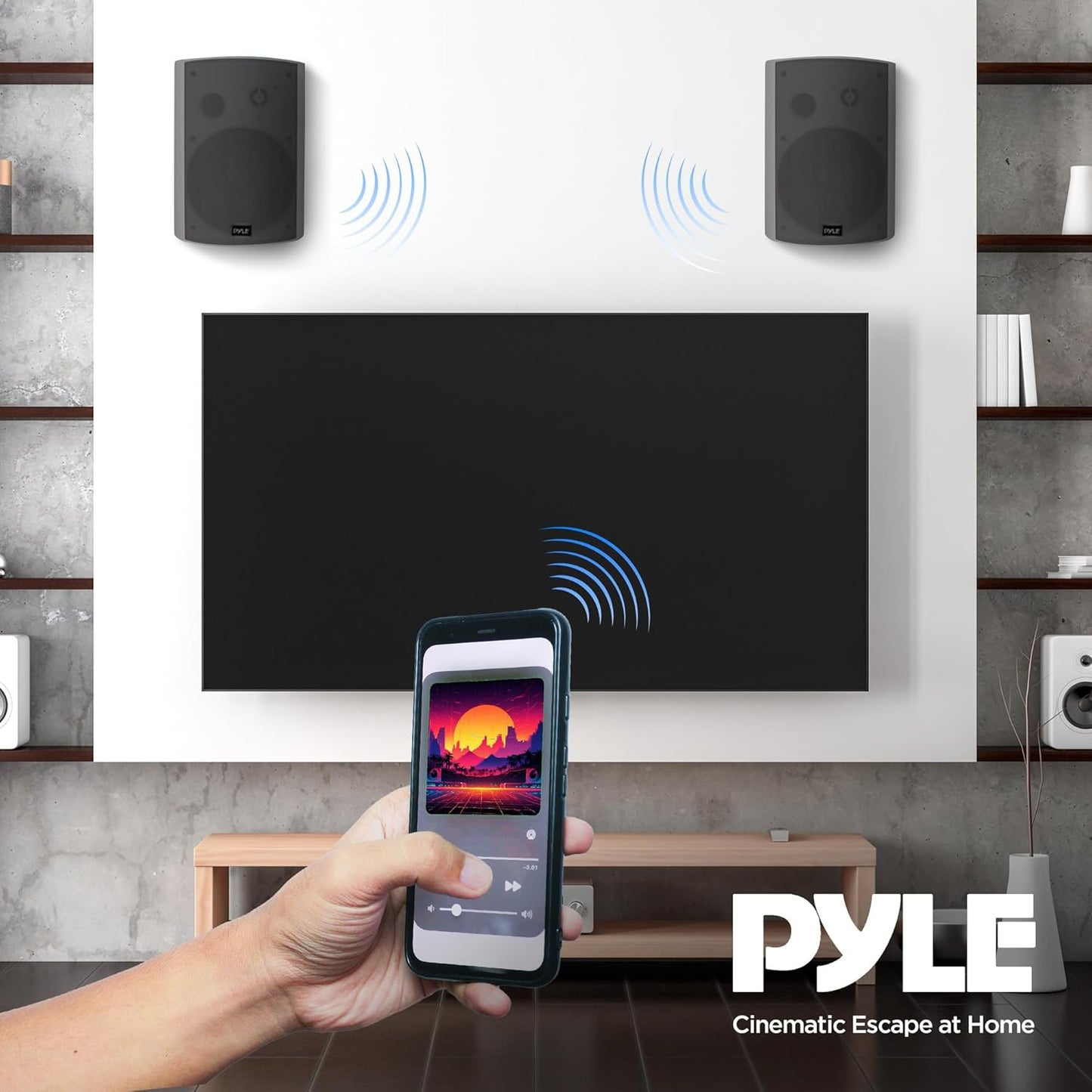 Pyle 6.5 Inch Wall Mount Waterproof Speaker System for Indoor or Outdoor Wireless Bluetooth Surround Sound System, Light Gray (2 Pack)
