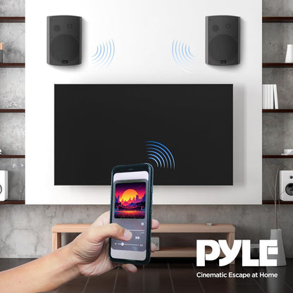 Pyle 6.5 Inch Wall Mount Waterproof Speaker System for Indoor or Outdoor Wireless Bluetooth Surround Sound System, Light Gray (2 Pack)