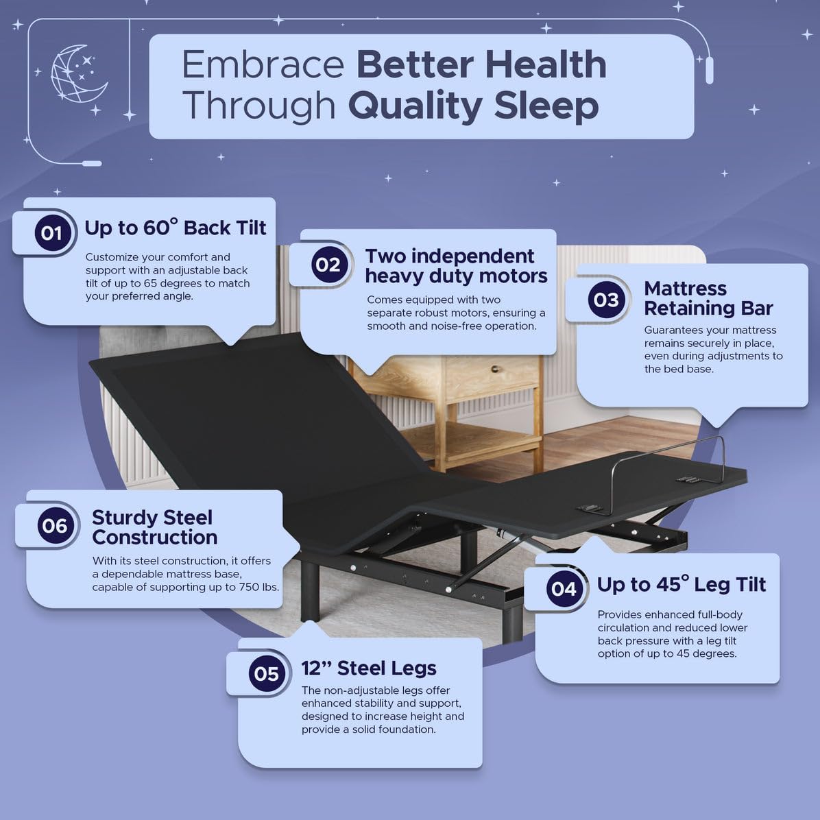 Celestial Aurora Adjustable Bed Base (Frame) + 8 inch Gel Memory Foam Mattress (Firm), Easy Assembly, Head and Foot Lift, Zero Gravity, Memory Positions, CertiPUR-US Bed - TwinXL