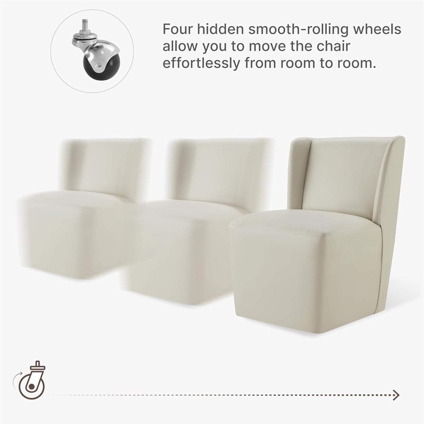 KISLOT Upholstered Dining Chairs Set of 4 with Casters, Wingback Modern Side Armless Deskchair with Rollers for Diningroom Bedroom Livingroom Reading Room, Cream Faux Leather