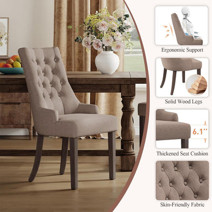 COLAMY Wingback Upholstered Side Dining Room Chairs Set of 6, Fabric Dining Chairs with Tufted Button, Living Room Chairs for Home Kitchen, Taupe