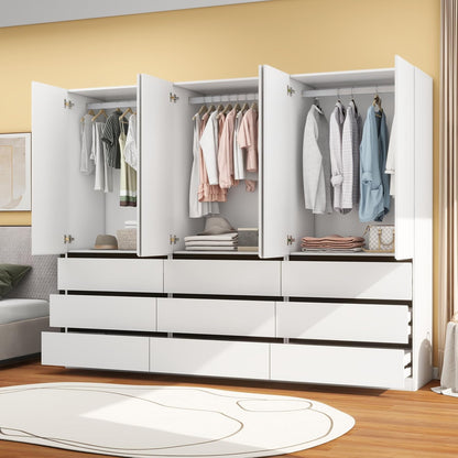 Bedroom Armoire Wardrobe Closet with 9 Drawers: White Wardrobe Closet with 6 Doors, Modern Cabinet for Clothes with Shelves, Wooden Armoire for Hanging Clothes (Modern, 3)