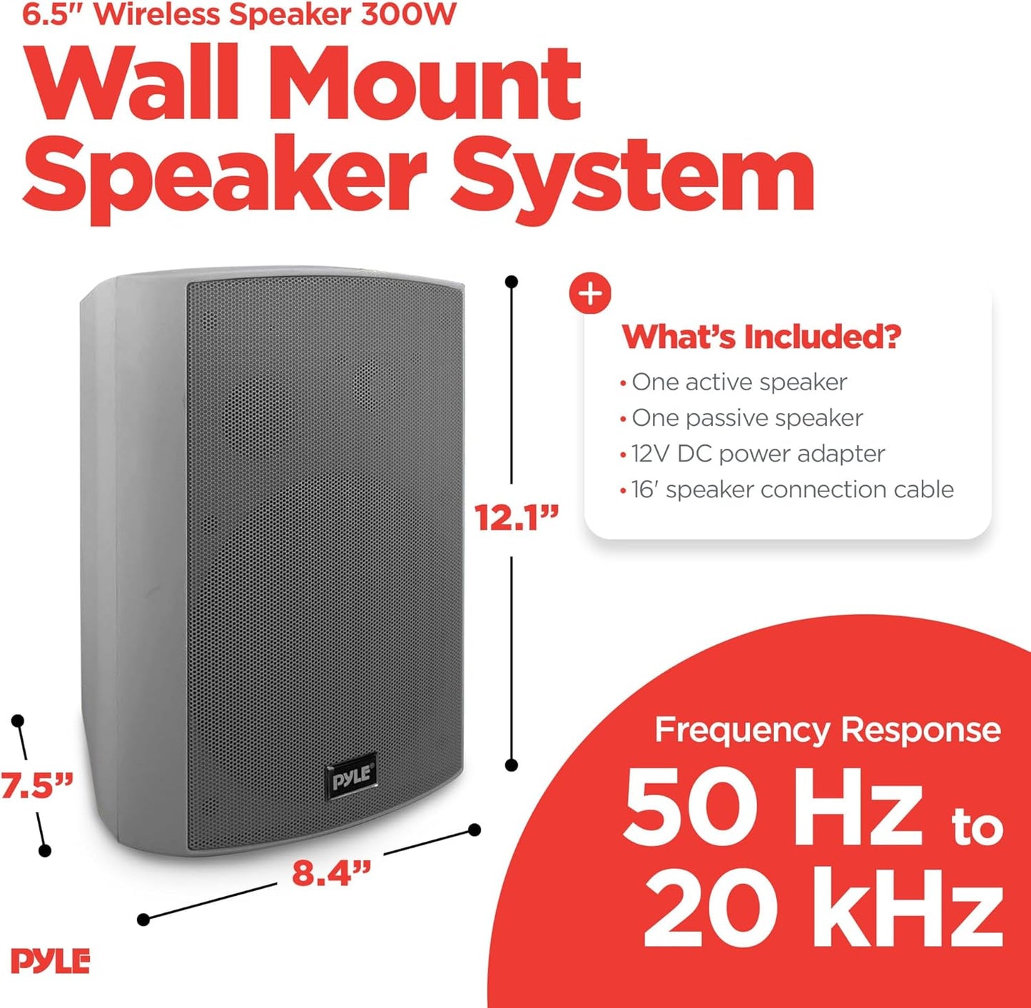 Pyle 6.5 Inch Wall Mount Waterproof Speaker System for Indoor or Outdoor Wireless Bluetooth Surround Sound System, Light Gray (2 Pack)