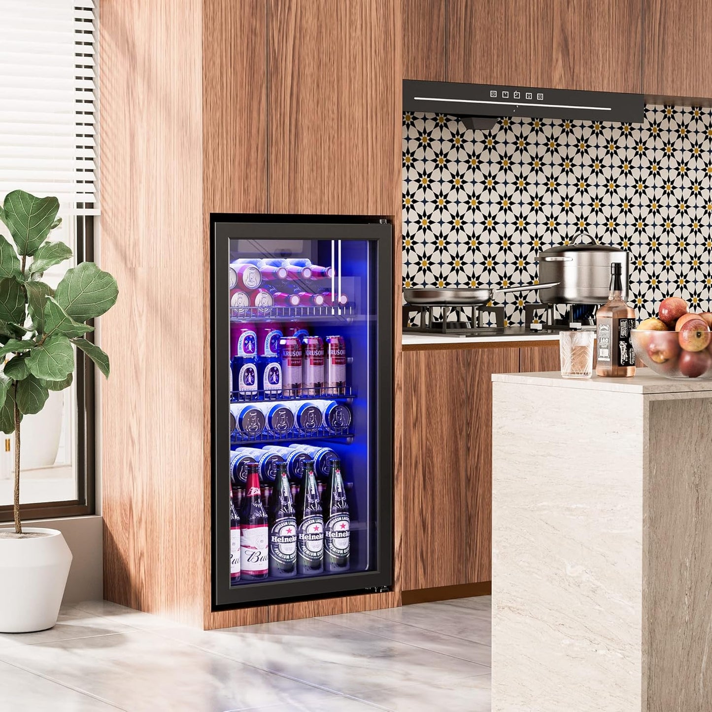 Manastin Beverage Refrigerator Cooler-130 Cans Freestanding Mini Fridge Cooler with Glass Door, Adjustable Shelves & Digital Temperature Display for Soda, Wine or Beer (Black, 3.2 Cu.Ft)