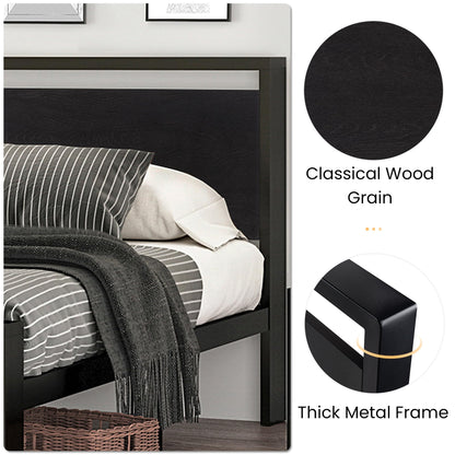 SHA CERLIN 14 Inch Queen Metal Bed Frame with Wooden Headboard