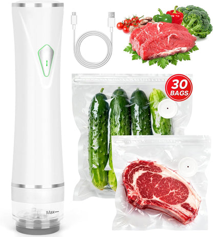 Vacuum Sealer, Handheld Vacuum Sealer for Food, USB Rechargeable Portable Mini Food Sealer with 30 Reusable Bags, Compact for Travel & Small Batch Storage