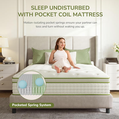 Queen Mattress 10 Inch Hybrid Memory Foam Mattress in a Box with Individual Pocket Innerspring for Motion Isolation & Pressure Relief, Edge Support, Medium Firm