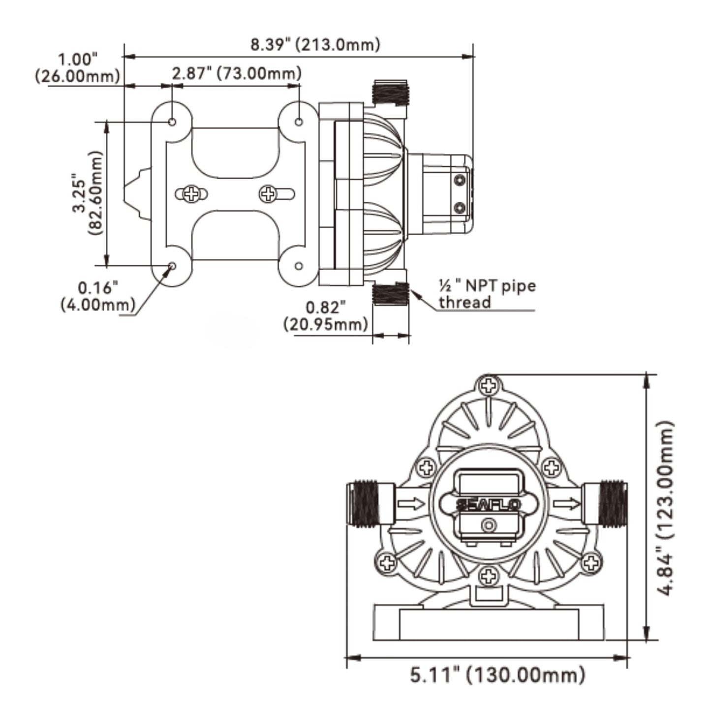 SEAFLO 33 Series Water Pump | 110V AC 3.3 GPM Self Priming