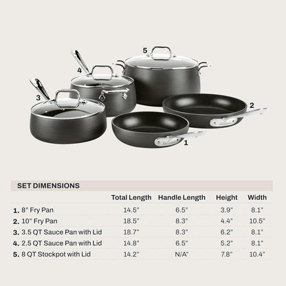 All-Clad HA1 Hard Anodized Nonstick (8-Piece) Pots and Pans Set Non Stick Cookware Sets, Oven Broiler Safe 500F, Black