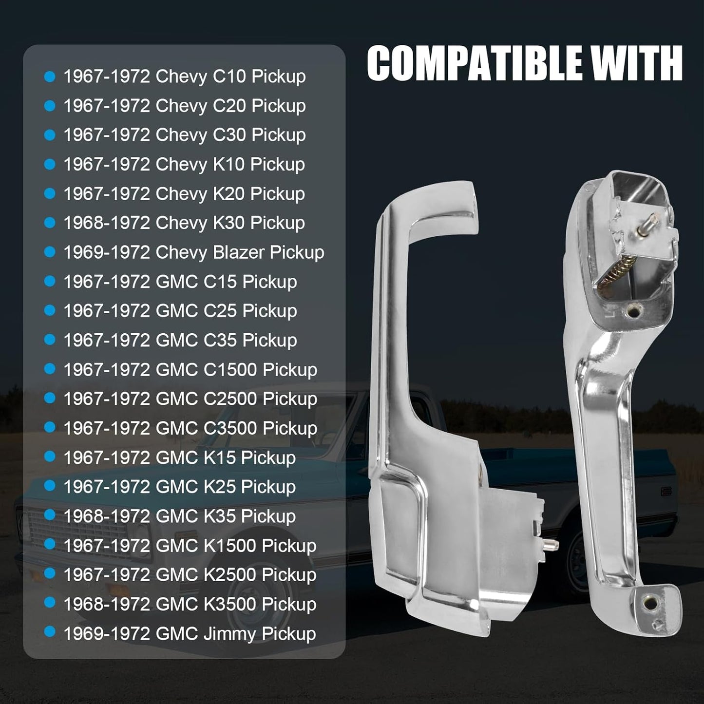 DICMIC Front Driver & Passenger Side Exterior Door Handle Compatible with 1967-1972 Chevrolet C/K 10 20 30 GMC C/K 15 25 35 1500 2500 3500 Blazer Jimmy Pickup Replace# 3927895, 3927899