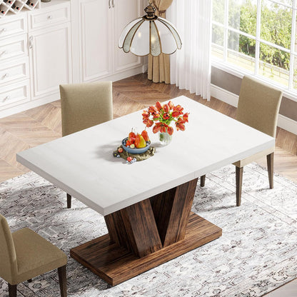 Tribesigns 47-Inch Dining Table for 4, White Kitchen Dinner Table with Heavy Duty Pedestal, Farmhouse Wooden Eating Table for Home, Dining Room, Small Space, White & Brown