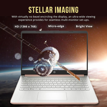 HP Stream 14" HD BrightView Laptop, Intel Processor N150, 16GB RAM, 416GB Storage (128GB eMMC + 288GB Docking Station Set), Intel UHD Graphics, 720p Camera, Wi-Fi, 1 Year Office 365, Win 11 S, Gold.