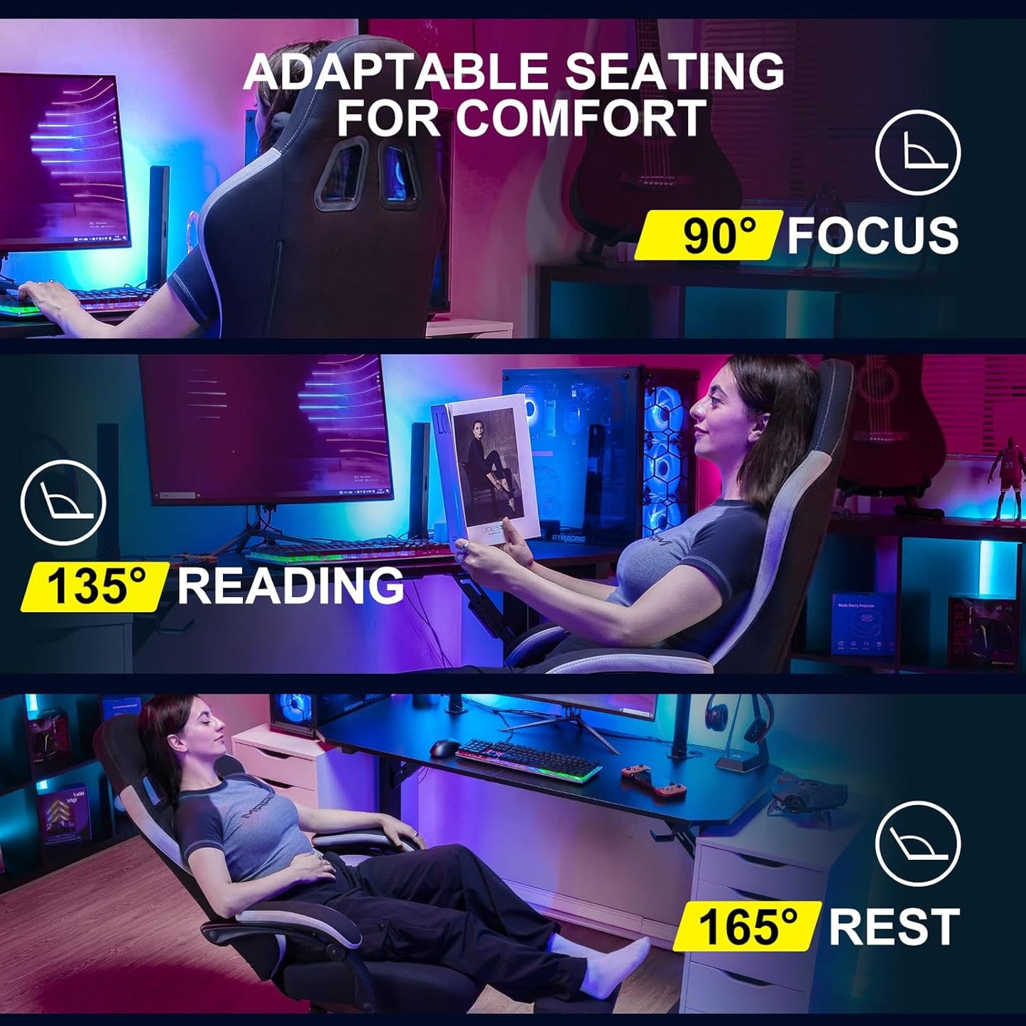 GTPLAYER Gaming Chair, Computer Office Chair with Pocket Spring Cushion, Linkage Armrests and Footrest, High Back Ergonomic Computer Chair with Lumbar Support Task Chair with Footrest(DPBlack)