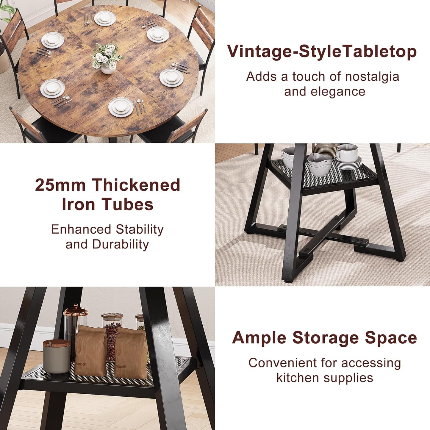 Jocoevol 51'' Round Dining Table for 6,Kitchen Dining Room Circle Dinner Pedestal Table,Space Saving Wood Kitchen & Dining Room Furniture (Vintage, 51In)