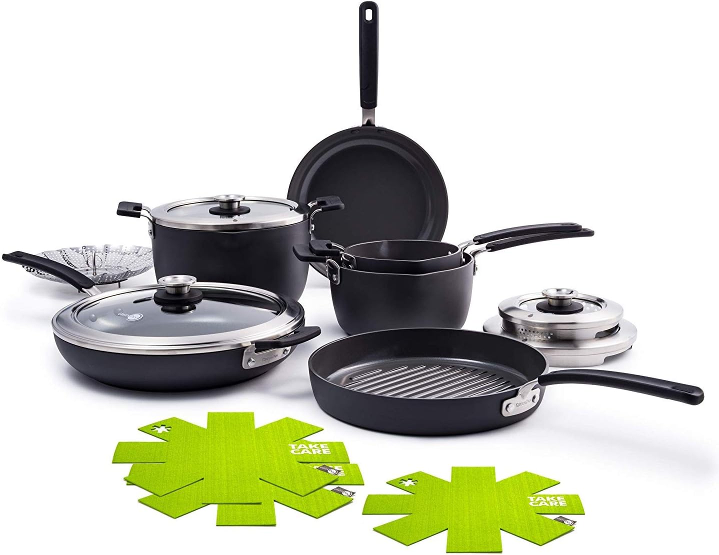 GreenPan Levels Stackable Hard Anodized Healthy Ceramic Nonstick 11 Piece Cookware Pots and Pans Set, PFAS-Free, Dishwasher Safe, Black