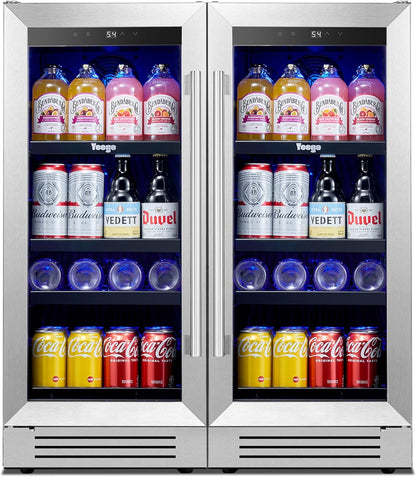 Yeego 15 inch Built-In Beverage Refrigerator (2 Pack) – Compact Drink Cooler with Glass Door, Auto Defrost Mini Wine & Beer Fridge for Cans and Bottles, Under Counter & Freestanding