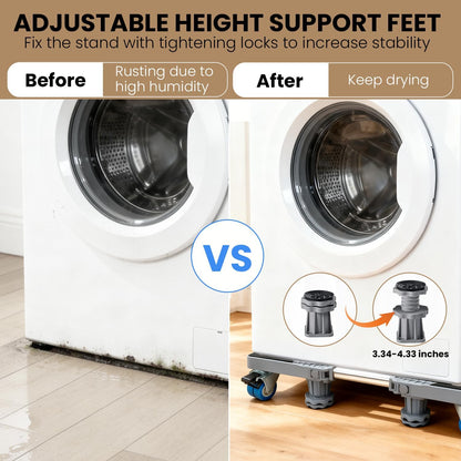 Mini Fridge Stand Mobile Base With 4 Locking Wheels And 8 Strong Feet 17-24.1 Inch, Heavy Duty Furniture Dolly for Washer, Mini Refrigerator and Dryer, Adjustable Mini Fridge Stand Washing Machine Stand Pedestal