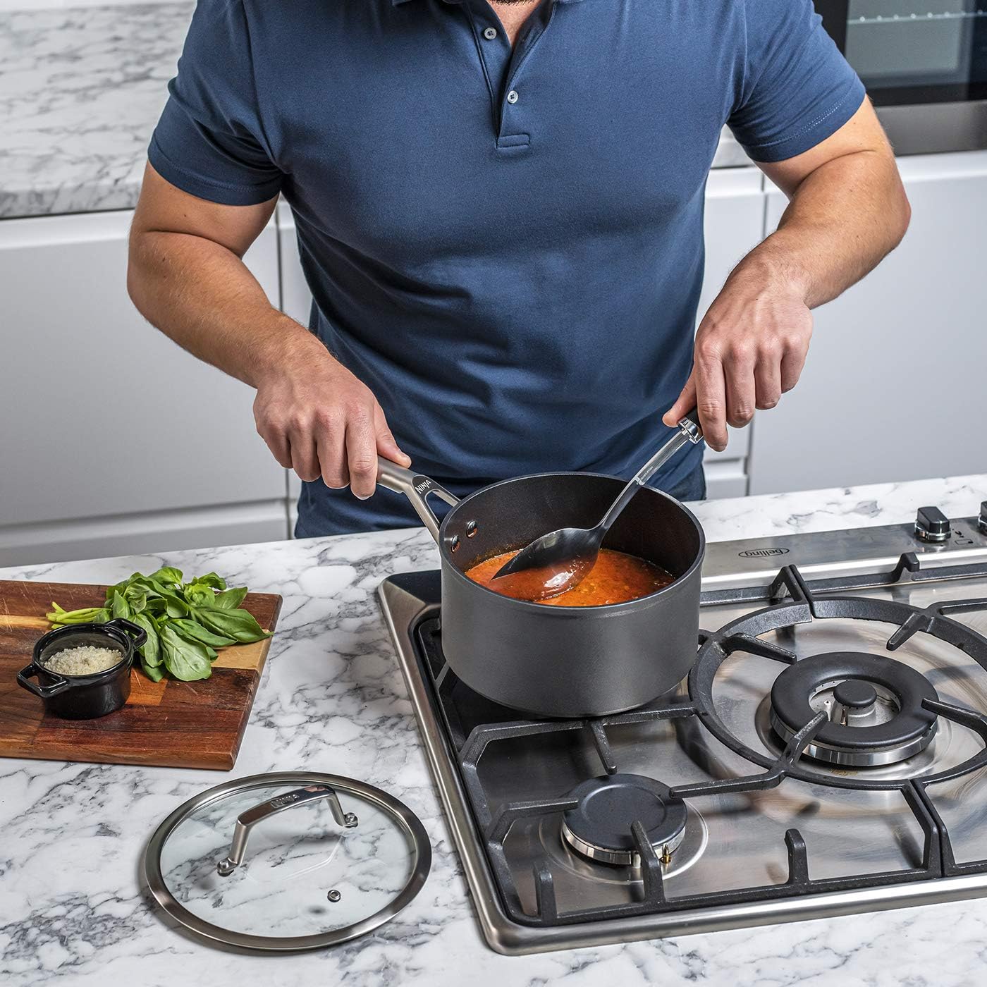 Ninja Foodi ZEROSTICK 3-Piece Saucepan Set, Hard Anodized Aluminium, Non-Stick, Induction Compatible, Dishwasher Safe