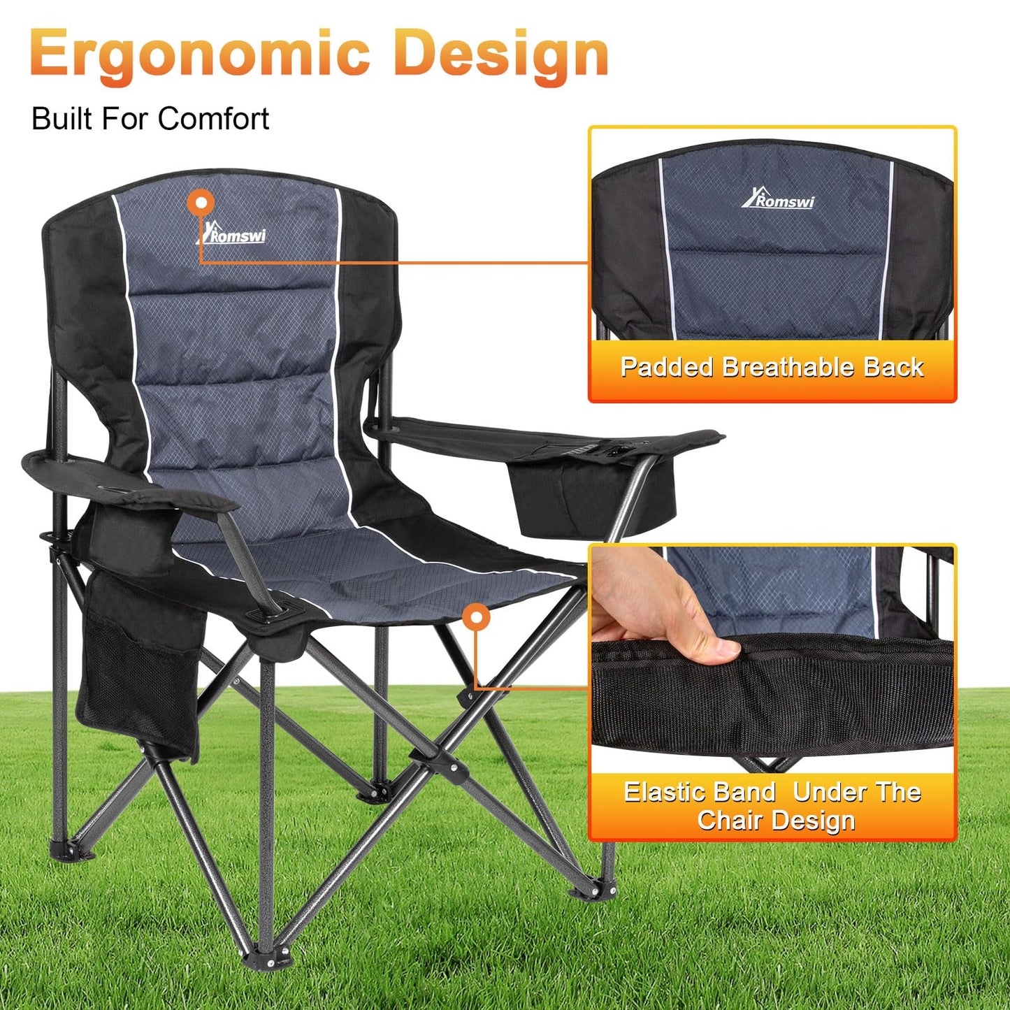 ROMSWI Oversized Heavy Duty Camping Chairs - 500 LBS Support