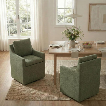 KISLOT Upholstered Dining Chairs Set of 4, Modern Dining Room Chairs with Casters & Washable Cover, Rolling Accent Chair with Hidden Storage for Kitchen, Farmhouse, Living Room, Green, 4 Box