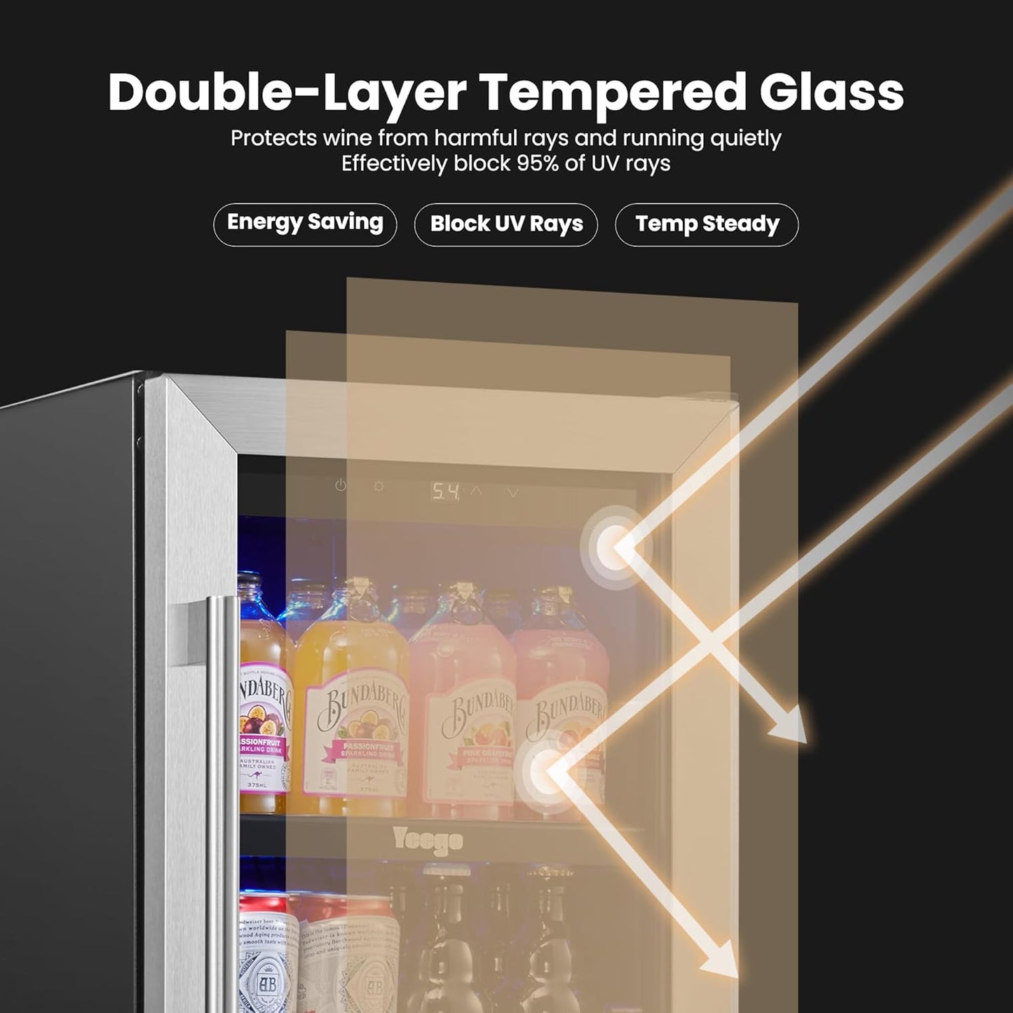 Yeego 15 inch Built-In Beverage Refrigerator (2 Pack) – Compact Drink Cooler with Glass Door, Auto Defrost Mini Wine & Beer Fridge for Cans and Bottles, Under Counter & Freestanding
